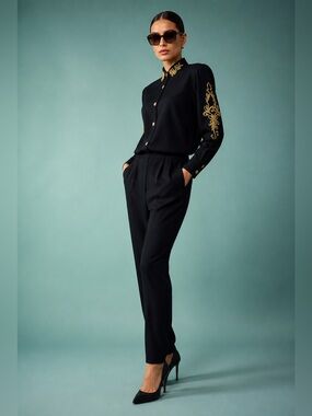 80s Jumpsuit Stirrups PG Collection by Ginger Bort Romper Gold Embroidery XL